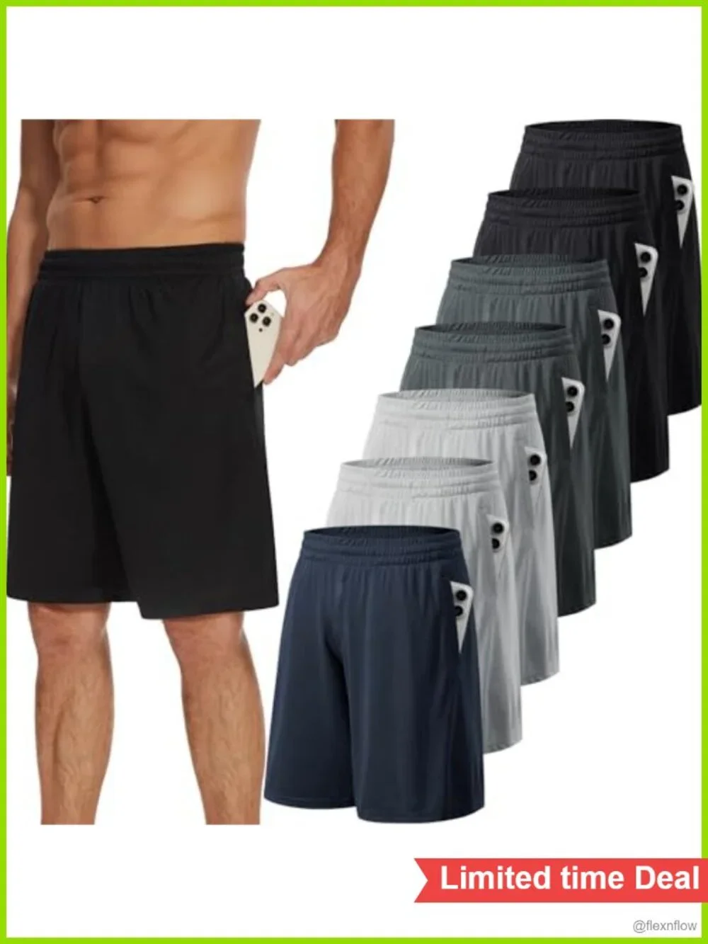 7 Pack Mens Athletic Shorts Quick Dry Basketball Gym Running with Pockets